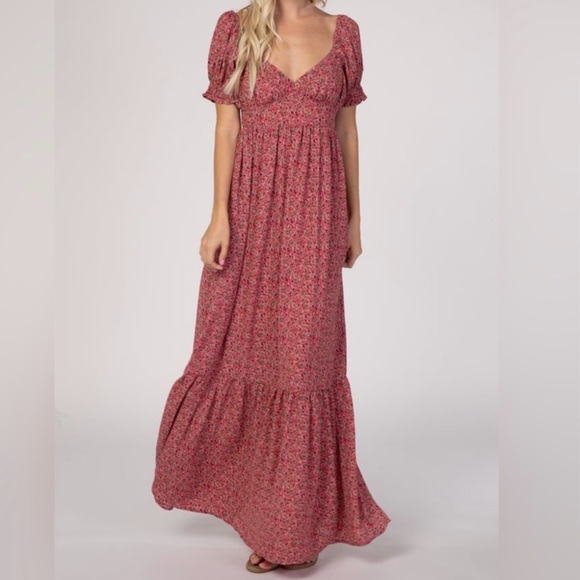 Pinkblush Dresses & Skirts - Pinkblush Pink Floral Puff Sleeve Peasant Cottagecore Smocked Maxi Dress Small